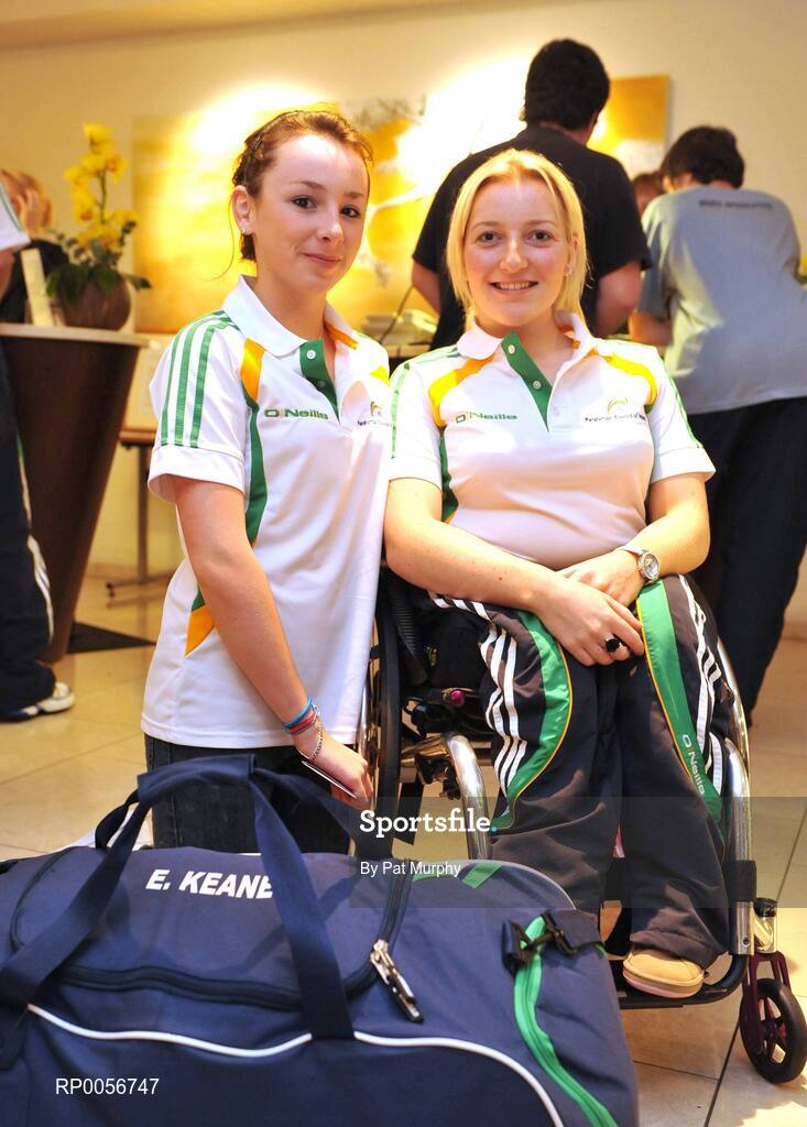 23 August 2008; Swimmers Ellen Keane, Dublin, left, and Hannah Clarke, Antrim, at the farewell reception in the Clarion Hotel, Dublin Airport for the Irish Paralympic team before the 2008 Beijing Paralympic Games. The 45 strong Irish team across nine sports departs for Beijing this morning bound for their pre-Games holding camp in the capital. They will move from the camp to the village on September 1st before the 13th Paralympic Games get underway with the opening ceremony in the famous Bird’s Nest Stadium on September 6th. The Paralympic Games are Olympic style sports events for elite athletes with physical disabilities, or visual impairment. Approximately 4000 athletes, from over 153 countries across twenty sports will compete at the Beijing Games. Clarion Hotel, Dublin Airport. Picture credit: Pat Murphy / SPORTSFILE