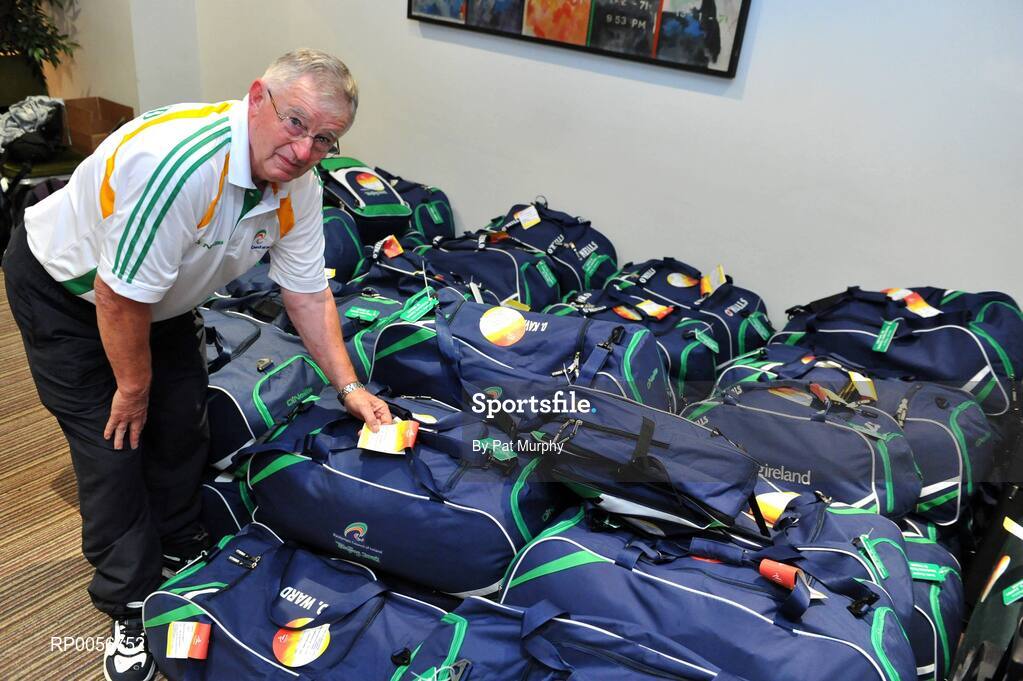 23 August 2008; Tony Guest, President Paralympic Council of Ireland, checks the baggage at the farewell reception in the Clarion Hotel, Dublin Airport for the Irish Paralympic team before the 2008 Beijing Paralympic Games. The 45 strong Irish team across nine sports departs for Beijing this morning bound for their pre-Games holding camp in the capital. They will move from the camp to the village on September 1st before the 13th Paralympic Games get underway with the opening ceremony in the famous Bird’s Nest Stadium on September 6th. The Paralympic Games are Olympic style sports events for elite athletes with physical disabilities, or visual impairment. Approximately 4000 athletes, from over 153 countries across twenty sports will compete at the Beijing Games. Clarion Hotel, Dublin Airport. Picture credit: Pat Murphy / SPORTSFILE