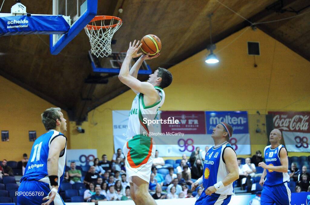 22 August 2008; Colin O'Reilly, Ireland, in action against Sigurour Porvaldsson, 11, Magnus Thor Gunnarsson, 4, and Pall Axel Vilbergsson, 10, Iceland. Emerald Hoops Day 2, Ireland v Iceland, National Basketball Arena, Tallaght, Dublin. Picture credit: Stephen McCarthy / SPORTSFILE
