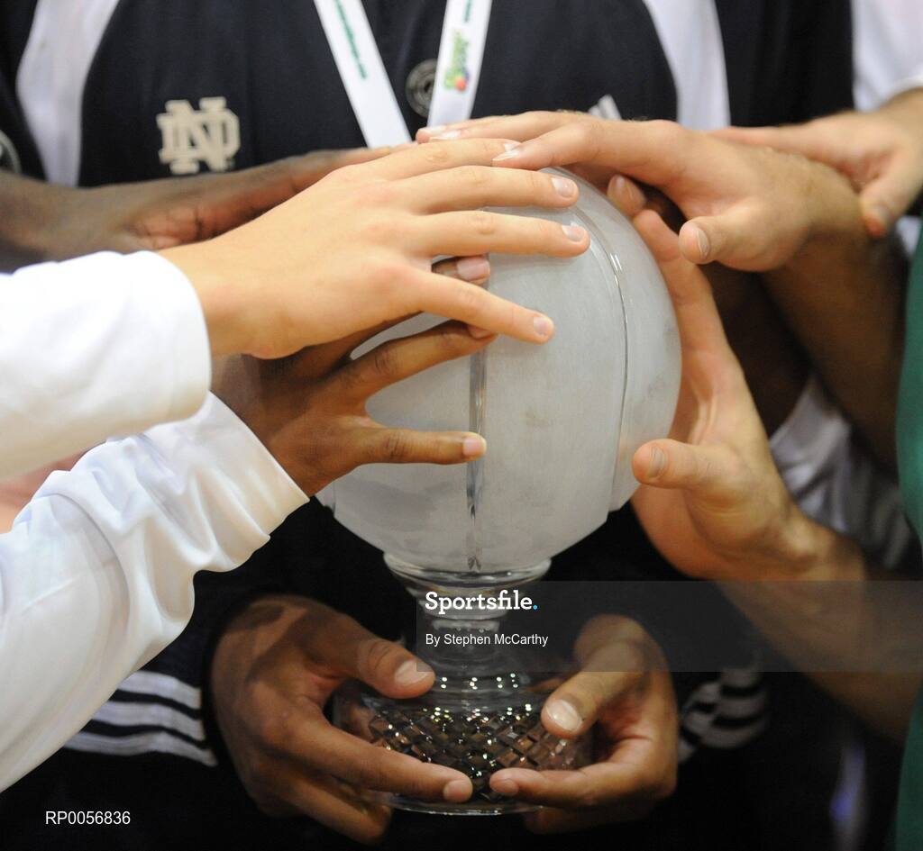 23 August 2008; Notre Dame players with the trophy after the match. Emerald Hoops Day 3, Ireland v Poland, National Basketball Arena, Tallaght, Co. Dublin. Picture credit: Stephen McCarthy / SPORTSFILE