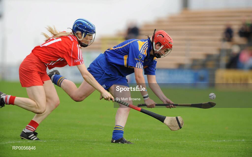 24 August 2008; Mairead Luttrell, Tipperary, in action against Rachel Moloney, Cork. Gala All-Ireland Camogie Semi-Final, Cork v Tipperary, Nowlan Park, Kilkenny. Picture credit: Matt Browne / SPORTSFILE