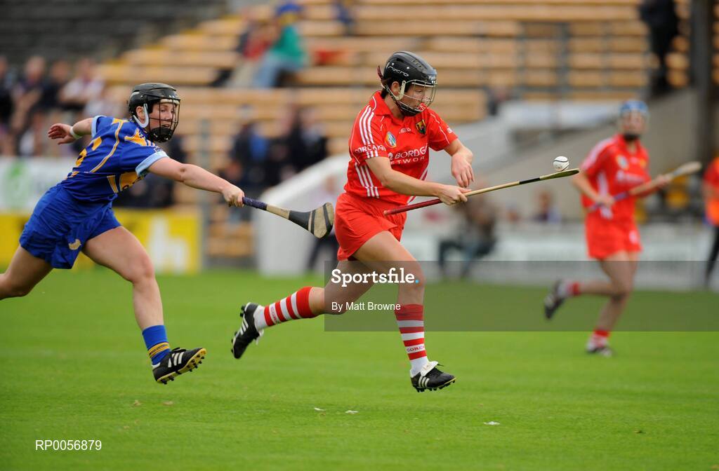 24 August 2008; Una O'Donoghue, Cork, in action against Tishy O'Halloran, Tipperary. Gala All-Ireland Camogie Semi-Final, Cork v Tipperary, Nowlan Park, Kilkenny. Picture credit: Matt Browne / SPORTSFILE