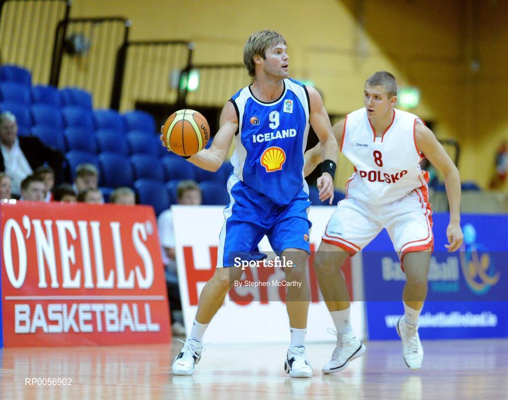 21 August 2008; Jon Arnor Stefansson, Iceland, in action against Przemyslaw Zamojski, Poland. Emerald Hoops Day 1, Poland v Iceland, National Basketball Arena, Tallaght, Co. Dublin. Picture credit: Stephen McCarthy / SPORTSFILE
