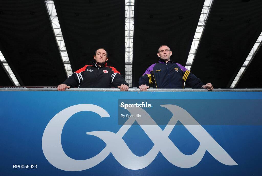 25 August 2008; Wexford's Colm Morris, right, and Tyrone's Brian Dooher at a photocall ahead of the GAA Football All-Ireland Senior Championship Semi-Final. Croke Park, Dublin. Photo by Sportsfile