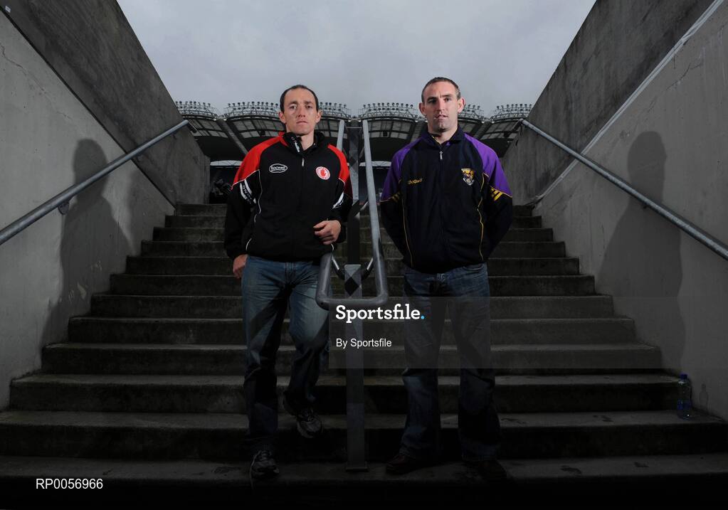 25 August 2008; Wexford's Colm Morris, right, and Tyrone's Brian Dooher at a photocall ahead of the GAA Football All-Ireland Senior Championship Semi-Final. Croke Park, Dublin. Photo by Sportsfile