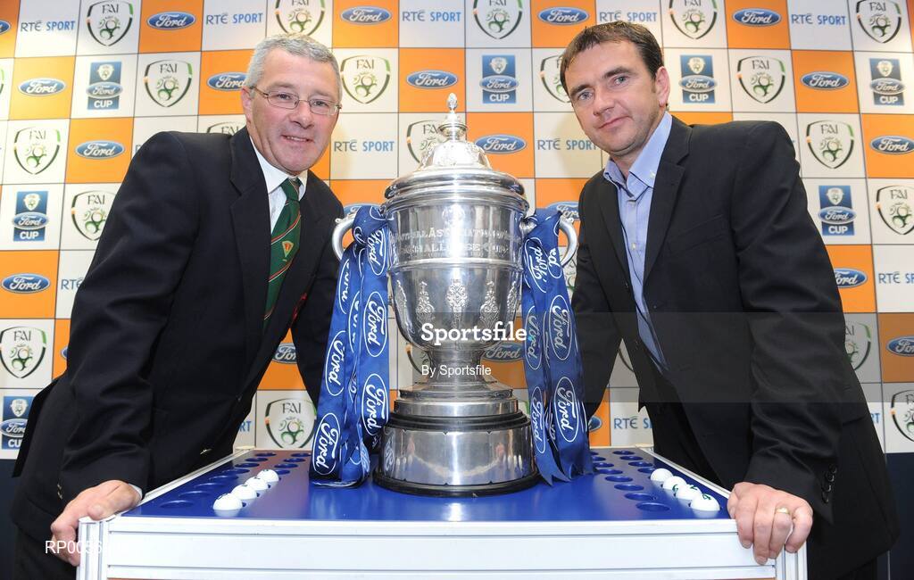 25 August 2008; Wayside Celtic manager Peter Lennon, left, with Bohemians manager Pat Fenlon at the 2008 FAI Ford Cup Quarter Final Draw. FAI Headquarters, Abbottstown, Dublin. Photo by Sportsfile  *** Local Caption ***