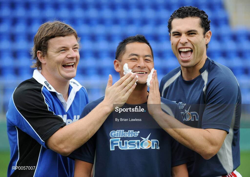 26 August 2008; Irish sporting stars Brian O'Driscoll, left, Sean Og O hAilpin, right, and Jason Sherlock are pictured at the launch of the Gillette Fusion Coaching Academy in Donnybrook, Dublin. Gillette are offering lucky sports fans from around the country the chance to win a training session of a lifetime with either Brian, Jason or Seán Óg. The Gillette Fusion Coaching Clinics will take place in Dublin in September and October. For your chance to win a place log on to www.gillettechampions.ie. Whether your sport is rugby, Gaelic football or hurling yourself and four friends have a chance to win an exclusive training session along with plenty of Gillette goodies. Ireland rugby captain, Brian O’Driscoll or GAA All-Ireland winners Seán Óg or Jason will be your coach for the day with top tips on all aspects of the game from technical skills to fitness routines. Picture credit: Brian Lawless / SPORTSFILE