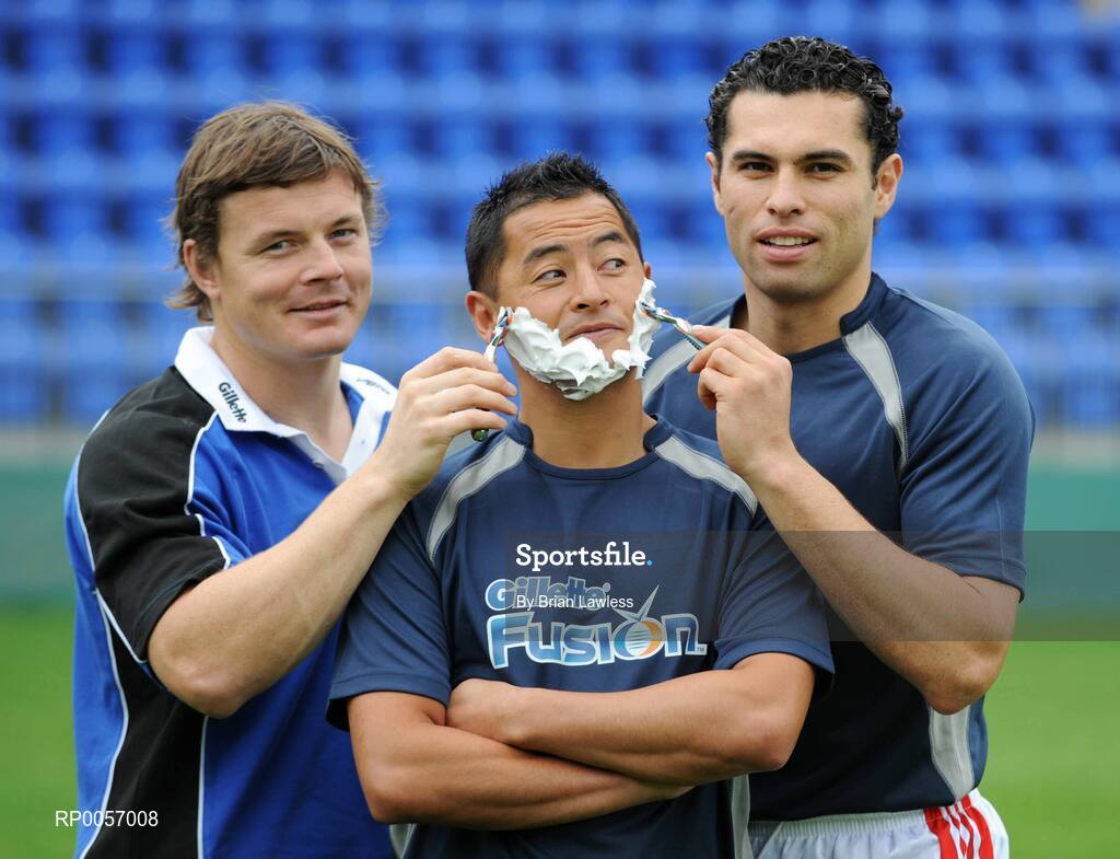 26 August 2008; Irish sporting stars Brian O'Driscoll, left, Sean Og O hAilpin, right, and Jason Sherlock are pictured at the launch of the Gillette Fusion Coaching Academy in Donnybrook, Dublin. Gillette are offering lucky sports fans from around the country the chance to win a training session of a lifetime with either Brian, Jason or Seán Óg. The Gillette Fusion Coaching Clinics will take place in Dublin in September and October. For your chance to win a place log on to www.gillettechampions.ie. Whether your sport is rugby, Gaelic football or hurling yourself and four friends have a chance to win an exclusive training session along with plenty of Gillette goodies. Ireland rugby captain, Brian O’Driscoll or GAA All-Ireland winners Seán Óg or Jason will be your coach for the day with top tips on all aspects of the game from technical skills to fitness routines. Picture credit: Brian Lawless / SPORTSFILE
