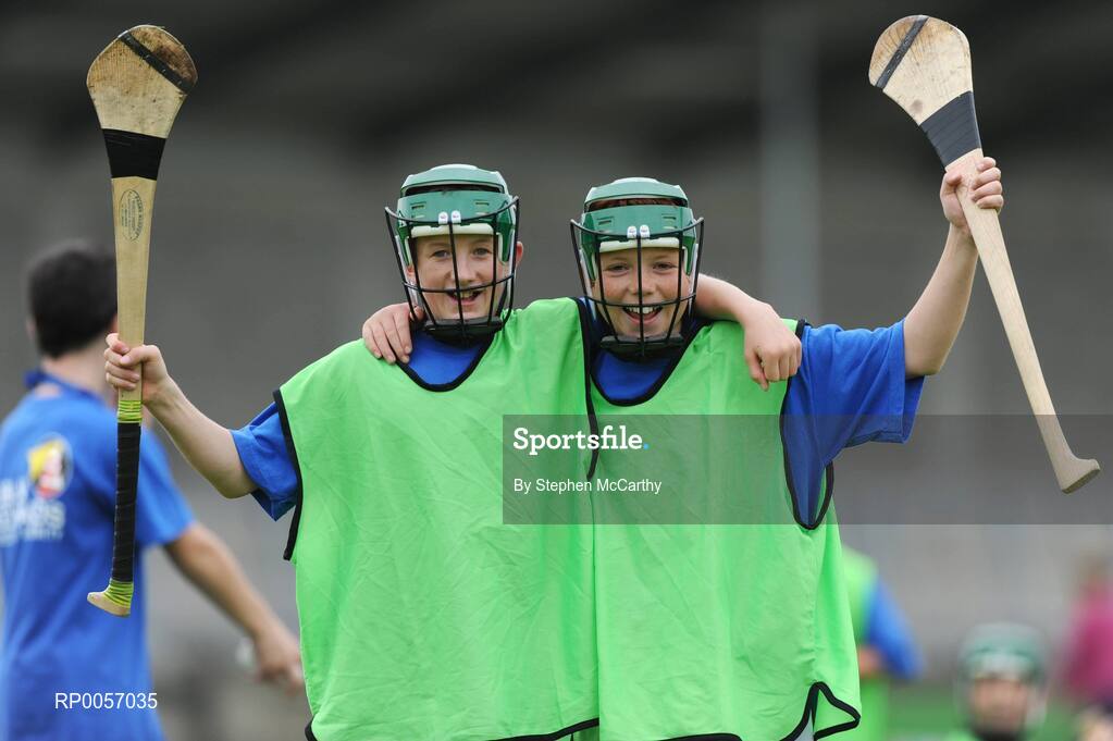 26 August 2008; Now in its sixth year, the Dublin Docklands Festival of Hurling and Gaelic Football helps young people from the Docklands develop their hurling and football skills. Today they had the experience of learning hurling and football skills from their sporting heroes Niall Quinn, Nicky English and Paul Casey during this year’s Docklands Festival of Hurling and Gaelic Football at Parnell Park. Pictured taking part is Dylan McGuinness, age 12, from East Wall, left, and Aidan Nickerson, age 12, from North Brokke Avenue. Parnell Park, Dublin. Picture credit: Stephen McCarthy / SPORTSFILE