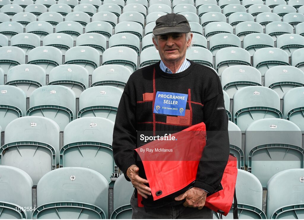 21 June 2015; Official programme seller Patrick O'Shaughnessy, from Limerick, before the arrival of supporters. Munster GAA Hurling Senior Championship, Semi-Final, Limerick v Tipperary, Gaelic Grounds, Limerick. Picture credit: Ray McManus / SPORTSFILE