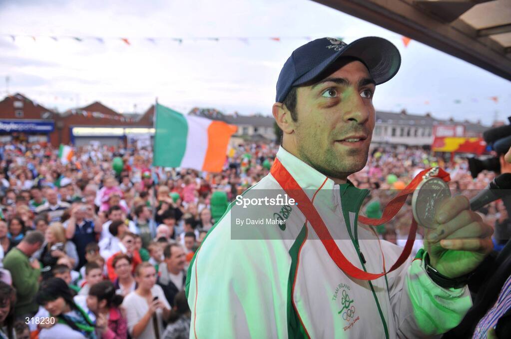 26 August 2008; Olympic silver medallist Kenny Egan is greeted by supporters upon his arrival at Clondalkin, Co. Dublin. Picture credit: David Maher / SPORTSFILE