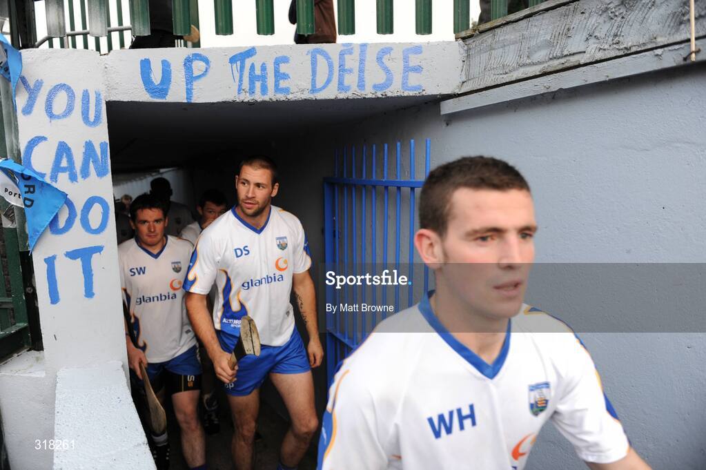 26 August 2008; Waterford players Wayne Hutchinson, Dan Shanahan and Shane Walsh make thair way back to the dressing room after the Waterford Hurling Press Night, Walsh Park, Waterford. Picture credit: Matt Browne / SPORTSFILE