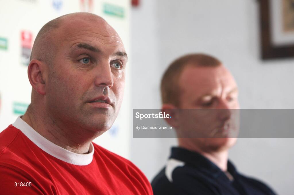 27 August 2008; St Patrick’s Athletic manager, John McDonnell, speaking during a press conference ahead of their UEFA Cup second qualifying round 2nd leg game against IF Elfsborg. Richmond Park, Dublin. Picture credit: Diarmuid Greene / SPORTSFILE