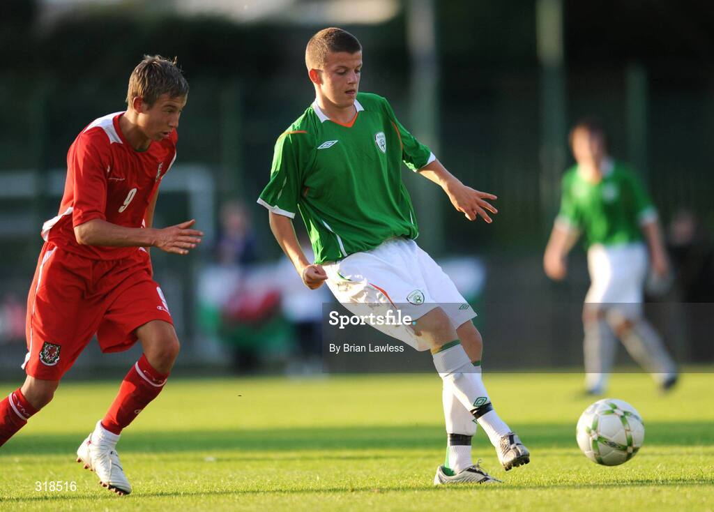 28 August 2008; Daniel Purdy, Republic of Ireland, in action against Kurtis March, Wales. Under-16 International Friendly, Republic of Ireland  v Wales, Whitehall, Dublin. Picture credit: Brian Lawless / SPORTSFILE