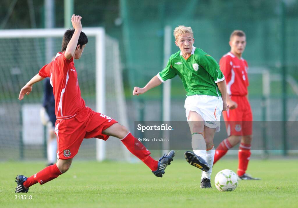 28 August 2008; John Mountney, Republic of Ireland, in action against Brandon Davies, Wales. Under-16 International Friendly, Republic of Ireland  v Wales, Whitehall, Dublin. Picture credit: Brian Lawless / SPORTSFILE