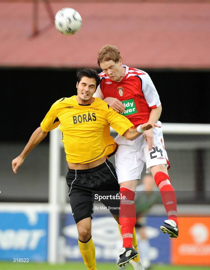 28 August 2008; Stephen Paisley, St. Patrick's Athletic, in action against Denni Avdic, IF Elfsborg. UEFA Cup 2nd Qualifying Round 2nd leg, St. Patrick's Athletic v IF Elfsborg, Richmond Park, Dublin. Picture credit: Matt Browne / SPORTSFILE