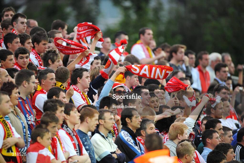 28 August 2008; St. Patrick's Athletic supporters during the game. UEFA Cup 2nd Qualifying Round 2nd leg, St. Patrick's Athletic v IF Elfsborg, Richmond Park, Dublin. Picture credit: Matt Browne / SPORTSFILE