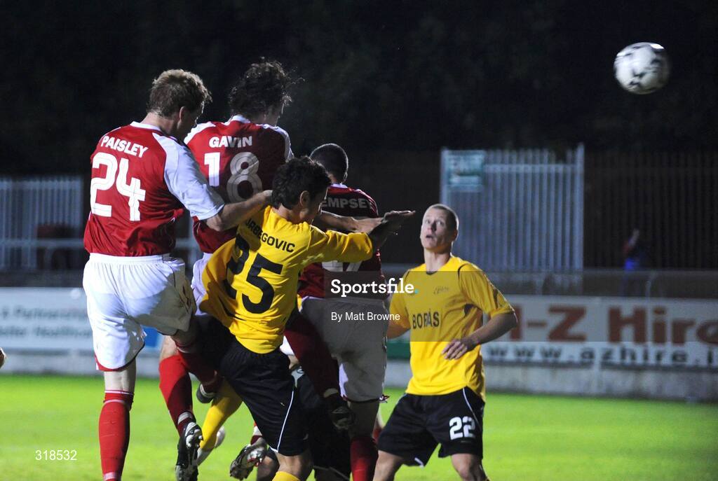 28 August 2008; Jason Gavin,18, St. Patrick's Athletic, scores his goal against IF Elfsborg. UEFA Cup 2nd Qualifying Round 2nd leg, St. Patrick's Athletic v IF Elfsborg, Richmond Park, Dublin. Picture credit: Matt Browne / SPORTSFILE