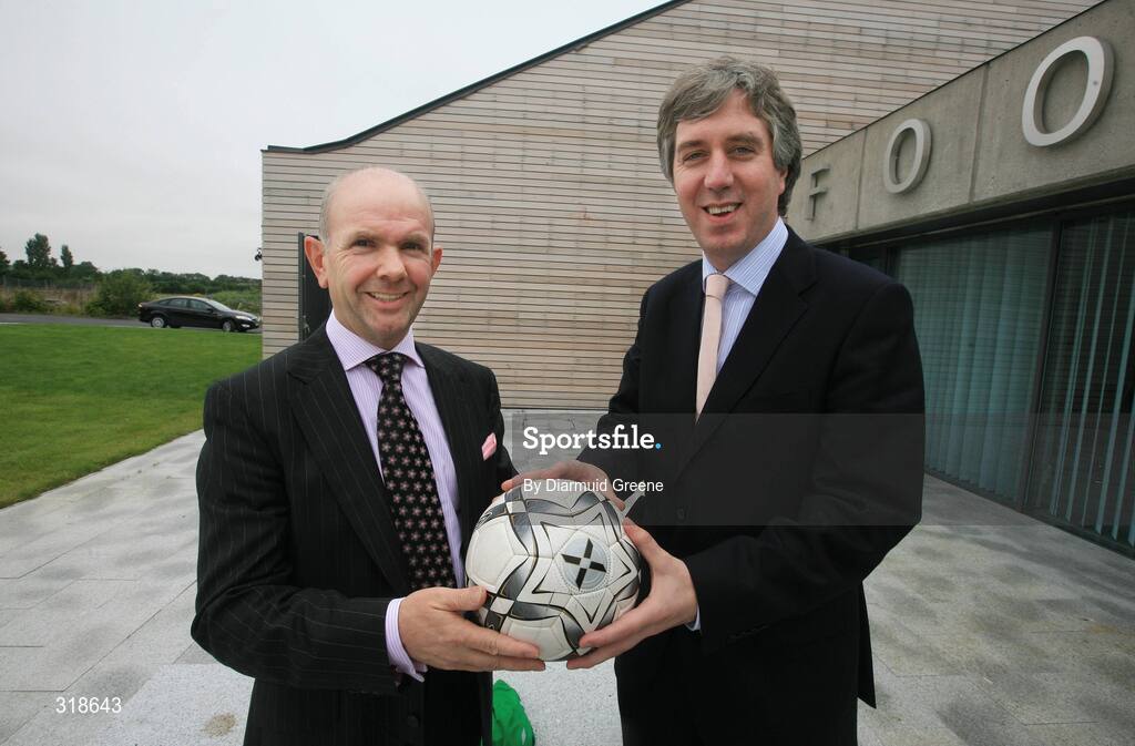 29 August 2008; FAI Chief Executive, John Delaney, right, and Director of Boylesports, John Boyle, before a press conference to announce Boylesports as the new FAI commercial partner. FAI Headquarters, National Sports Campus, Abbotstown, Dublin. Picture credit: Diarmuid Greene / SPORTSFILE *** Local Caption *** S0808144 FAI Announce new partner DG
