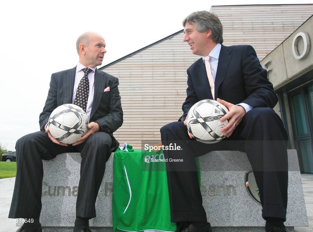 29 August 2008; FAI Chief Executive, John Delaney, right, and Director of Boylesports, John Boyle, before a press conference to announce Boylesports as the new FAI commercial partner. FAI Headquarters, National Sports Campus, Abbotstown, Dublin. Picture credit: Diarmuid Greene / SPORTSFILE *** Local Caption *** S0808144 FAI Announce new partner DG