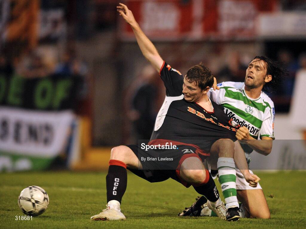 29 August 2008; Denis Behan, Cork City, in action against Darragh Maguire, Shamrock Rovers. eircom League of Ireland Premier Division, Shamrock Rovers v Cork City, Tolka Park, Dublin. Picture credit: Brian Lawless / SPORTSFILE
