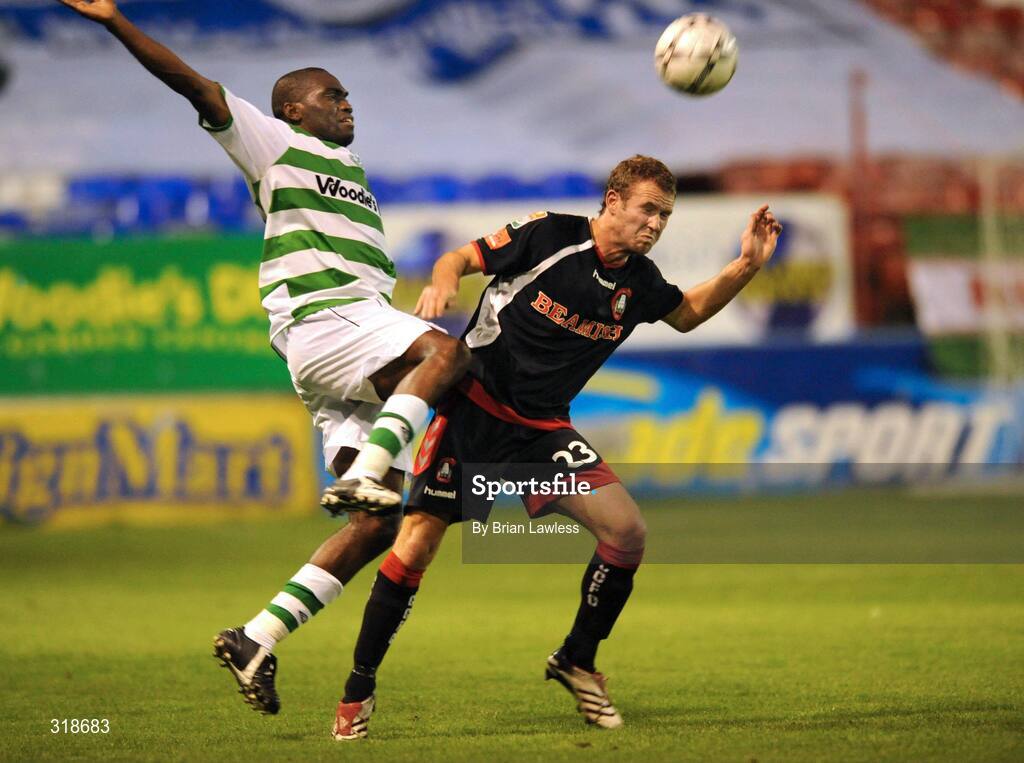 29 August 2008; Pat Sullivan, Cork City, in action against Joseph Ndo, Shamrock Rovers. eircom League of Ireland Premier Division, Shamrock Rovers v Cork City, Tolka Park, Dublin. Picture credit: Brian Lawless / SPORTSFILE