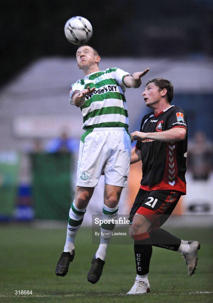 29 August 2008; Corie Treacy, Shamrock Rovers, in action against Denis Behan, Cork City. eircom League of Ireland Premier Division, Shamrock Rovers v Cork City, Tolka Park, Dublin. Picture credit: Brian Lawless / SPORTSFILE