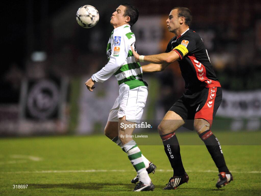 29 August 2008; Tadhg Purcell, Shamrock Rovers, in action against Dan Murray, Cork City. eircom League of Ireland Premier Division, Shamrock Rovers v Cork City, Tolka Park, Dublin. Picture credit: Brian Lawless / SPORTSFILE
