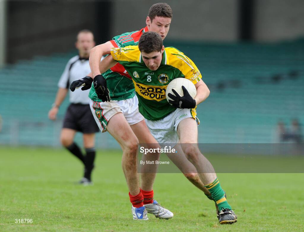 30 August 2008; Colm Morriarty, Kerry, in action against James Cafferty, Mayo. ESB GAA Football All-Ireland Minor Championship Semi-Final Replay, Kerry v Mayo, Gaelic Grounds, Limerick. Picture credit: Matt Browne / SPORTSFILE