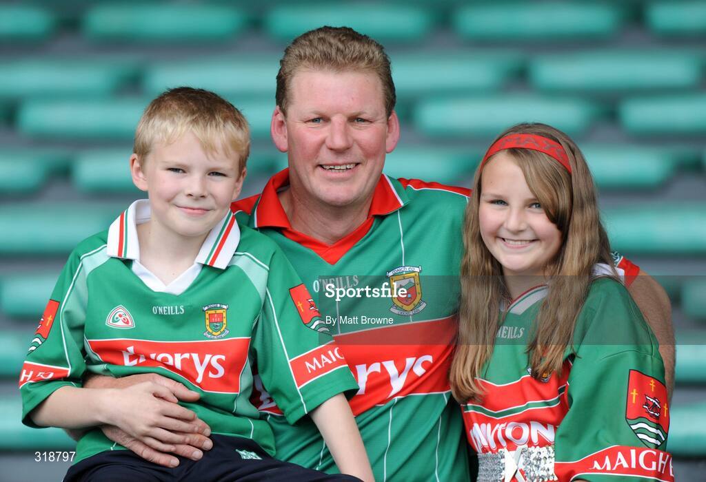 30 August 2008; Mayo fan George Clapham with his son John and daughter Niamh. ESB GAA Football All-Ireland Minor Championship Semi-Final Replay, Kerry v Mayo, Gaelic Grounds, Limerick. Picture credit: Matt Browne / SPORTSFILE