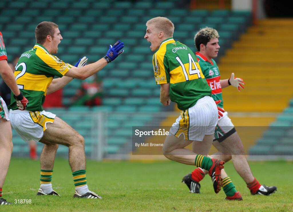 30 August 2008; Barry John Walsh,14, Kerry, celebrates his goal with team-mate Colm O'Shea. ESB GAA Football All-Ireland Minor Championship Semi-Final Replay, Kerry v Mayo, Gaelic Grounds, Limerick. Picture credit: Matt Browne / SPORTSFILE