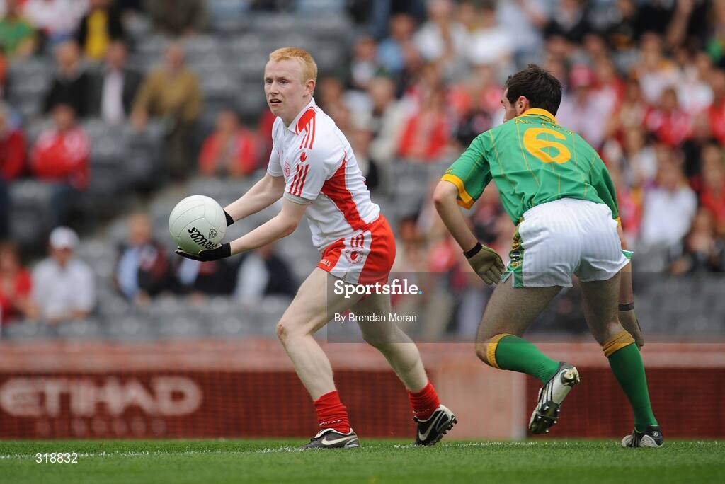 31 August 2008; Diarmaid McNulty, Tyrone, in action against Tommy Johnson, Meath. ESB GAA Football All-Ireland Minor Championship Semi-Final, Meath v Tyrone, Croke Park, Dublin. Picture credit: Brendan Moran / SPORTSFILE