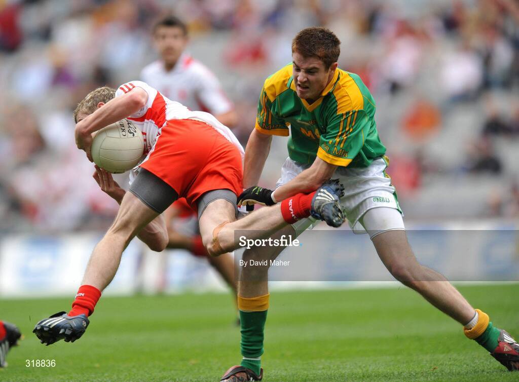 31 August 2008; Paddy McNeice, Tyrone, in action against, Sean Curran, Meath. ESB GAA Football All-Ireland Minor Championship Semi-Final, Meath v Tyrone, Croke Park, Dublin. Picture credit: David Maher / SPORTSFILE