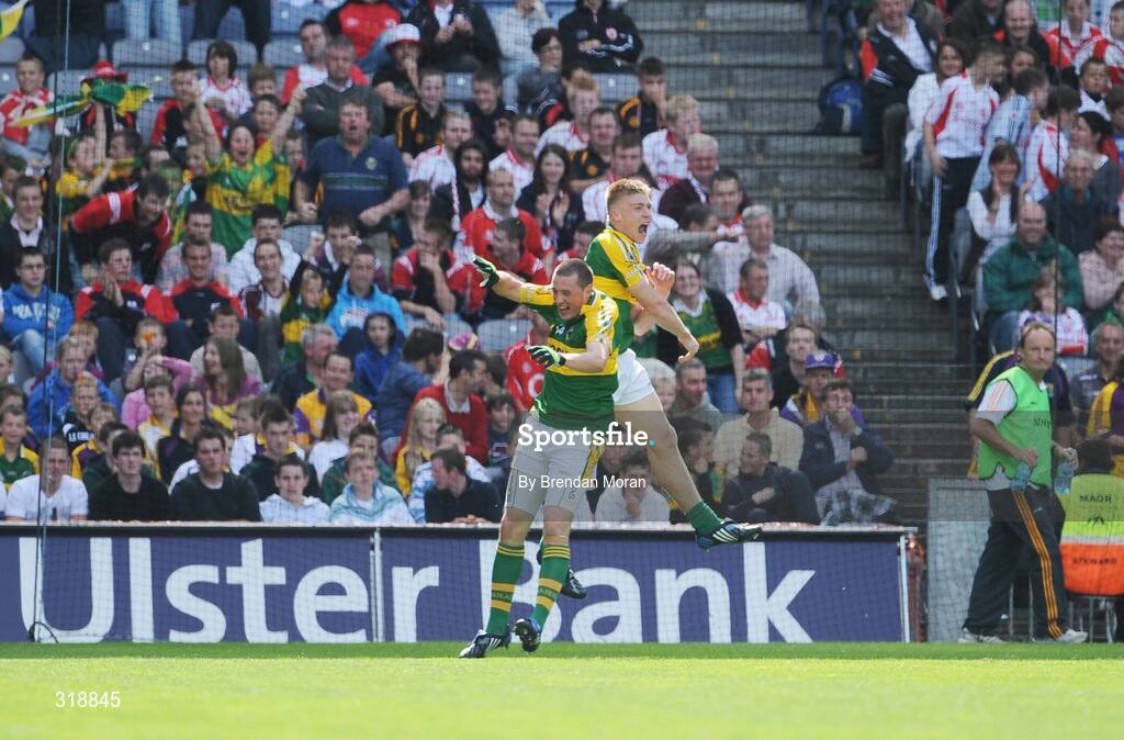 31 August 2008; Tommy Walsh, Kerry, celebrates scoring his side's first goal with team-mate Kieran Donaghy. GAA Football All-Ireland Senior Championship Semi-Final Replay, Kerry v Cork, Croke Park, Dublin. Picture credit: Brendan Moran / SPORTSFILE