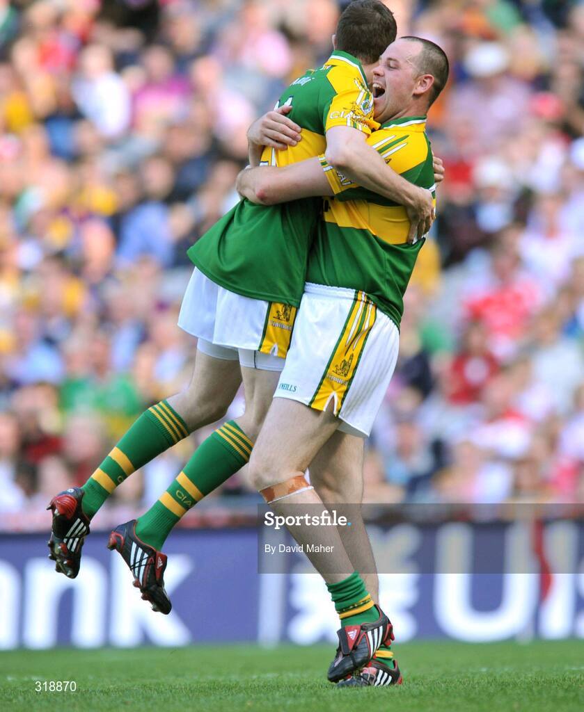 31 August 2008; Michael Quirke, right, Kerry, celebrates with team-mate Daniel Bohane at the end of the game. GAA Football All-Ireland Senior Championship Semi-Final Replay, Kerry v Cork, Croke Park, Dublin. Picture credit: David Maher / SPORTSFILE