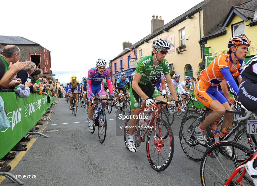27 August 2008; Daniel Lloyd, of the An Post sponsored Sean Kelly team, rides past the An Post sponsored sprint line in Rathdrum, Co. Wicklow. 2008 Tour of Ireland - Stage 1, Dublin - Waterford. Picture credit: Stephen McCarthy / SPORTSFILE  *** Local Caption ***