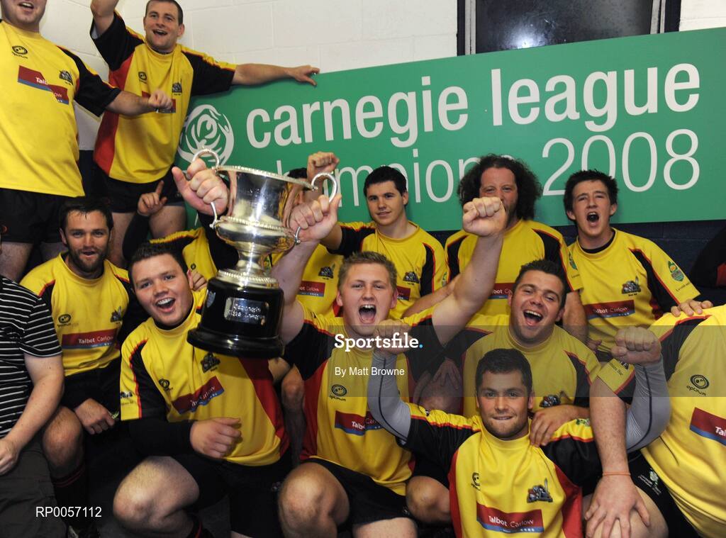 27 August 2008; Carlow Crusaders players celebrate with the trophy. Rugby League Ireland Carnegie League Grand Final, Carlow Crusaders v Treaty City Titans, Portlaoise Rugby Club, Togher, Portlaoise. Picture credit: Matt Browne / SPORTSFILE