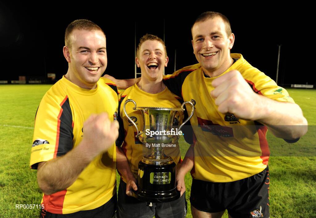 27 August 2008; Dave Barne, Carlow Crusaders captain, celebrates with his team-mates and brothers Eddie, left and Danny, right after the win against Treaty City Titans. Rugby League Ireland Carnegie League Grand Final, Carlow Crusaders v Treaty City Titans, Portlaoise Rugby Club, Togher, Portlaoise. Picture credit: Matt Browne / SPORTSFILE