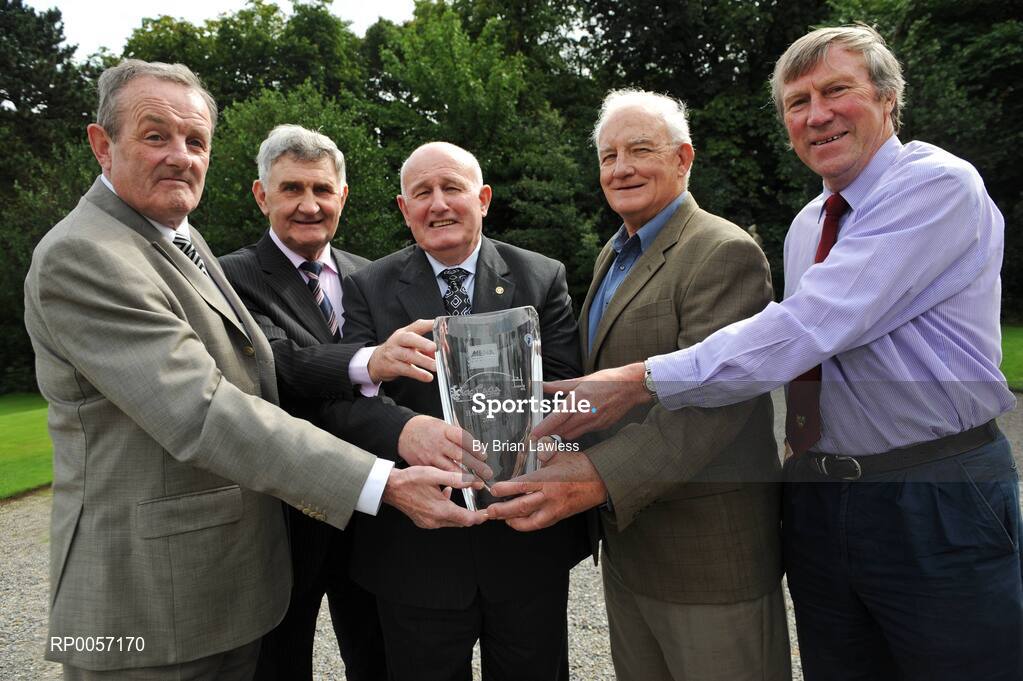 28 August 2008; Down Gaelic Football legend, Paddy Doherty, was today inducted into the MBNA Kick Fada Hall of Fame. Paddy, centre, was joined by fellow MBNA Kick Fada Hall of Fame members, from left, Dublin's Jimmy Keaveney, Kerry's Mick O'Dwyer, Offaly's Peter Nolan, and Kerry's Donie O'Sullivan. Over 20 stars of Gaelic Football will compete for the prestigious All-Ireland title at the 8th annual MBNA Kick Fada competition, which will take place on Saturday, September 13th at Bray Emmets GAA Club, Bray, Co. Wicklow. Iveagh Gardens, Dublin. Picture credit: Brian Lawless / SPORTSFILE