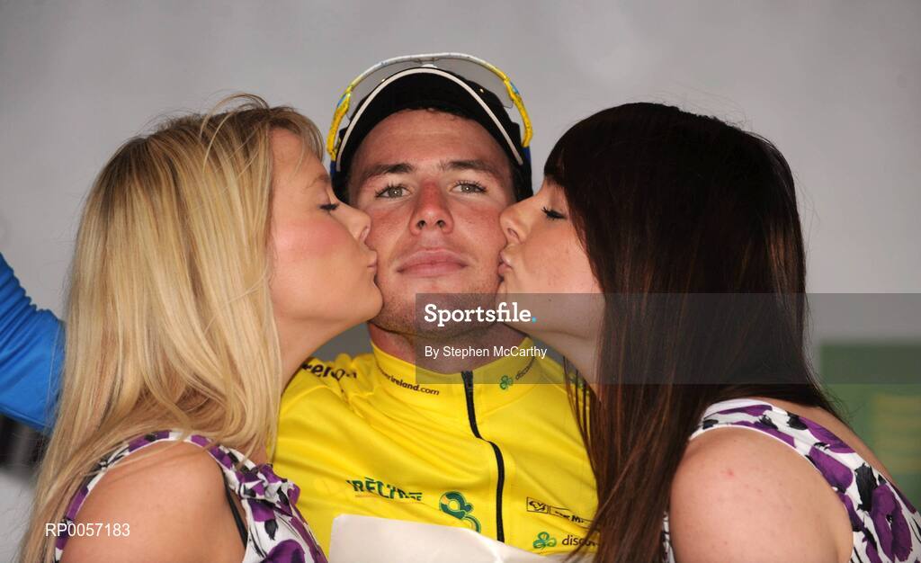 28 August 2008; Mark Cavendish, Team Columbia, after recieving the race leaders yellow jersey after winning the second stage of the Tour of Ireland into Loughrea, Co. Galway. 2008 Tour of Ireland - Stage 2, Thurles - Loughrea. Picture credit: Stephen McCarthy / SPORTSFILE