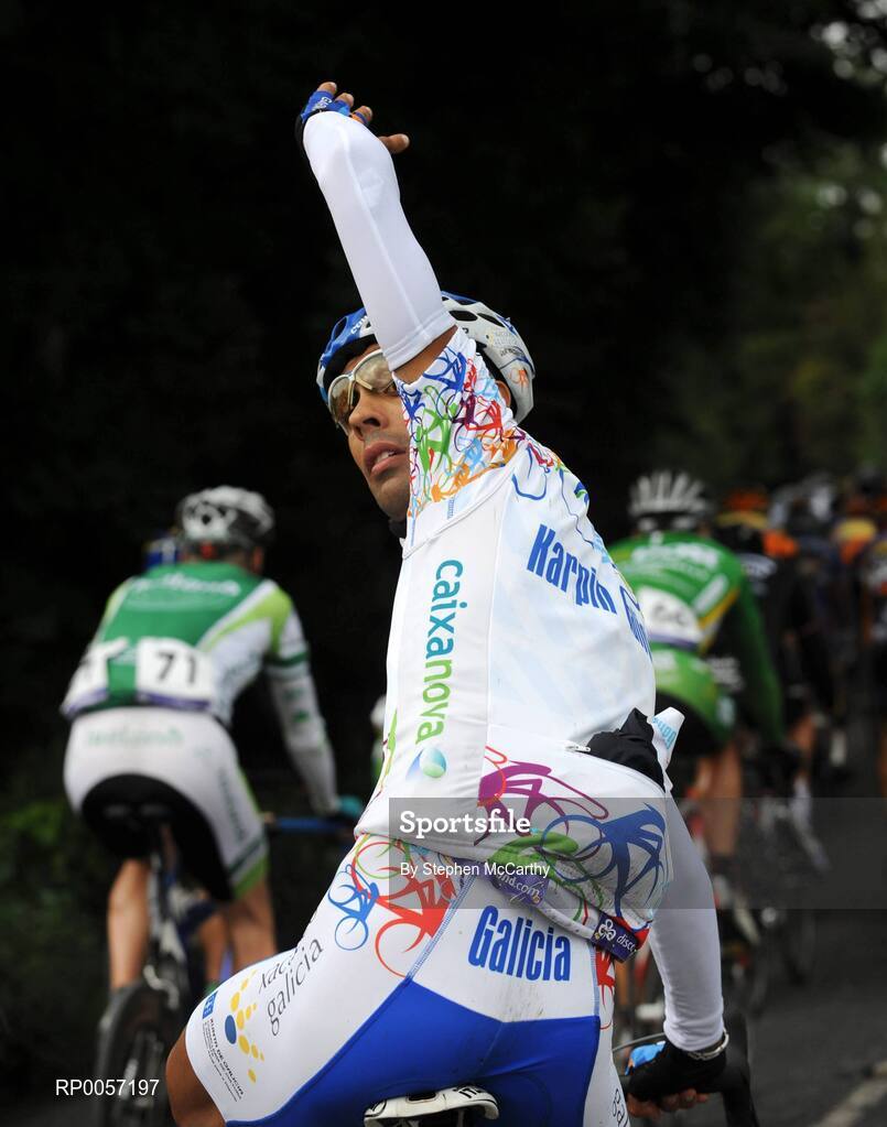 28 August 2008; Cruz Delio Fernandez, Karpin Galicia Cycling Team, calls for water during the second stage of the Tour of Ireland. 2008 Tour of Ireland - Stage 2, Thurles - Loughrea. Picture credit: Stephen McCarthy / SPORTSFILE