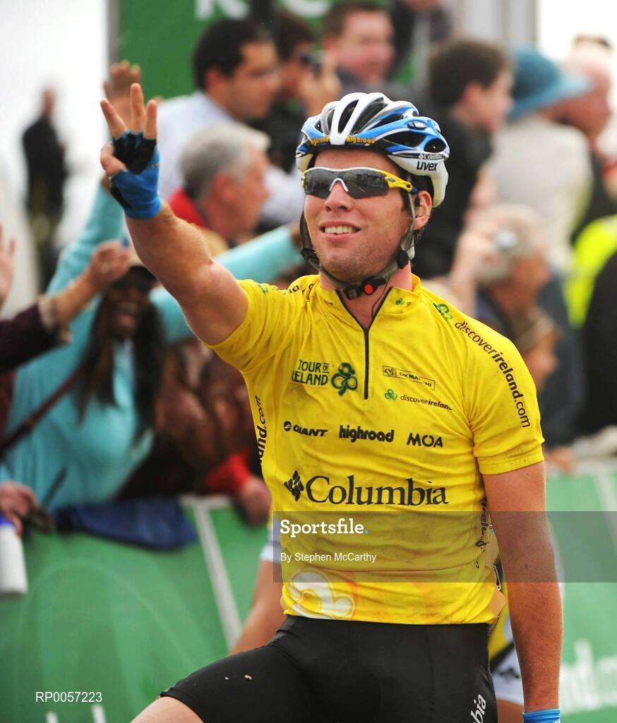 29 August 2008; Mark Cavendish, Team Columbia, celebrates his third stage win in a row on his way to crossing the line in Galway. 2008 Tour of Ireland - Stage 3, Ballinrobe - Galway. Picture credit: Stephen McCarthy / SPORTSFILE