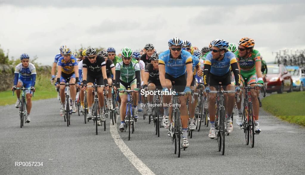 29 August 2008; Adam Hansen, left, and Frantisek Rabon, Team Columbia, enjoy a chat as they control the peloton as the race approaches Louisburgh, Co. Mayo. 2008 Tour of Ireland - Stage 3, Ballinrobe - Galway. Picture credit: Stephen McCarthy / SPORTSFILE