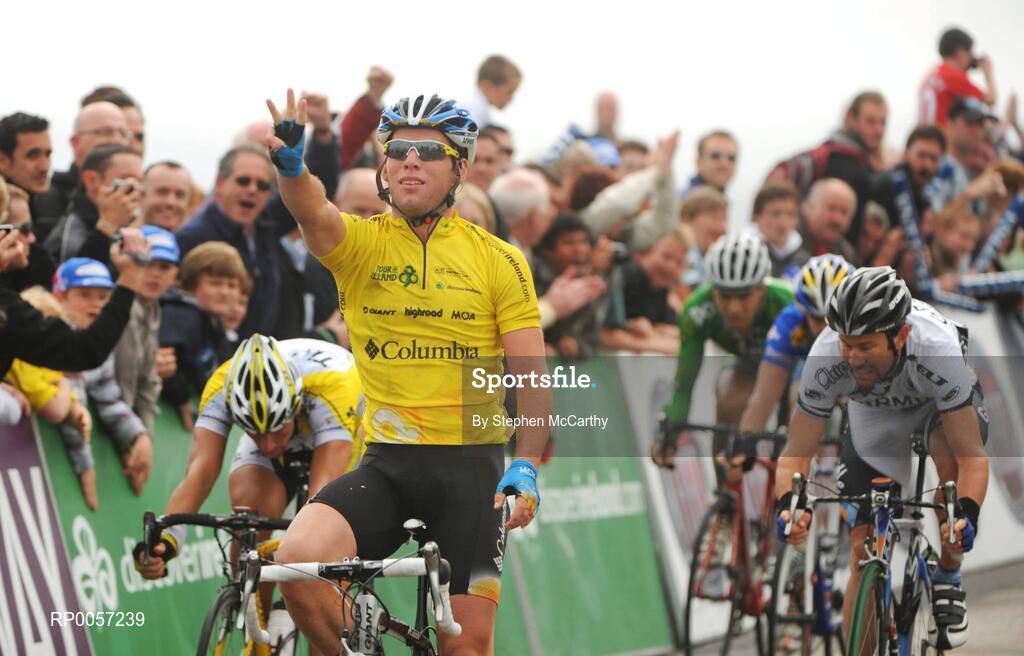 29 August 2008; Mark Cavendish, Team Columbia, celebrates his third stage win in a row on his way to crossing the line in Galway. 2008 Tour of Ireland - Stage 3, Ballinrobe - Galway. Picture credit: Stephen McCarthy / SPORTSFILE