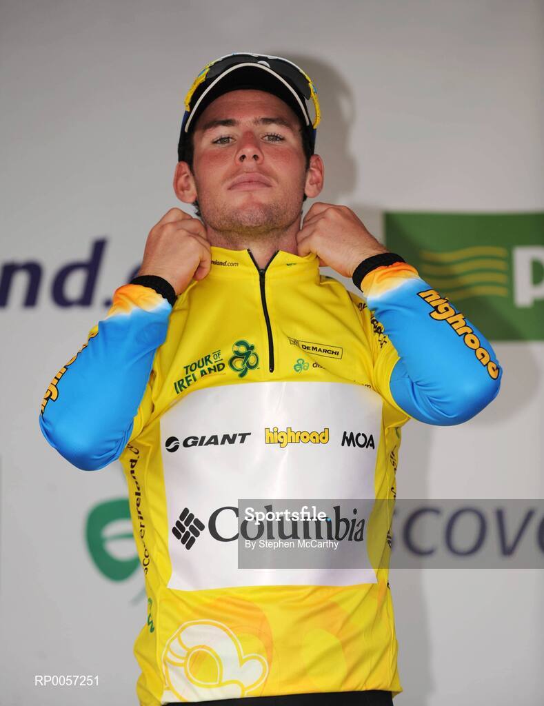29 August 2008; Mark Cavendish, Team Columbia, after being presented with the race leaders' yellow jersey. 2008 Tour of Ireland - Stage 3, Ballinrobe - Galway. Picture credit: Stephen McCarthy / SPORTSFILE