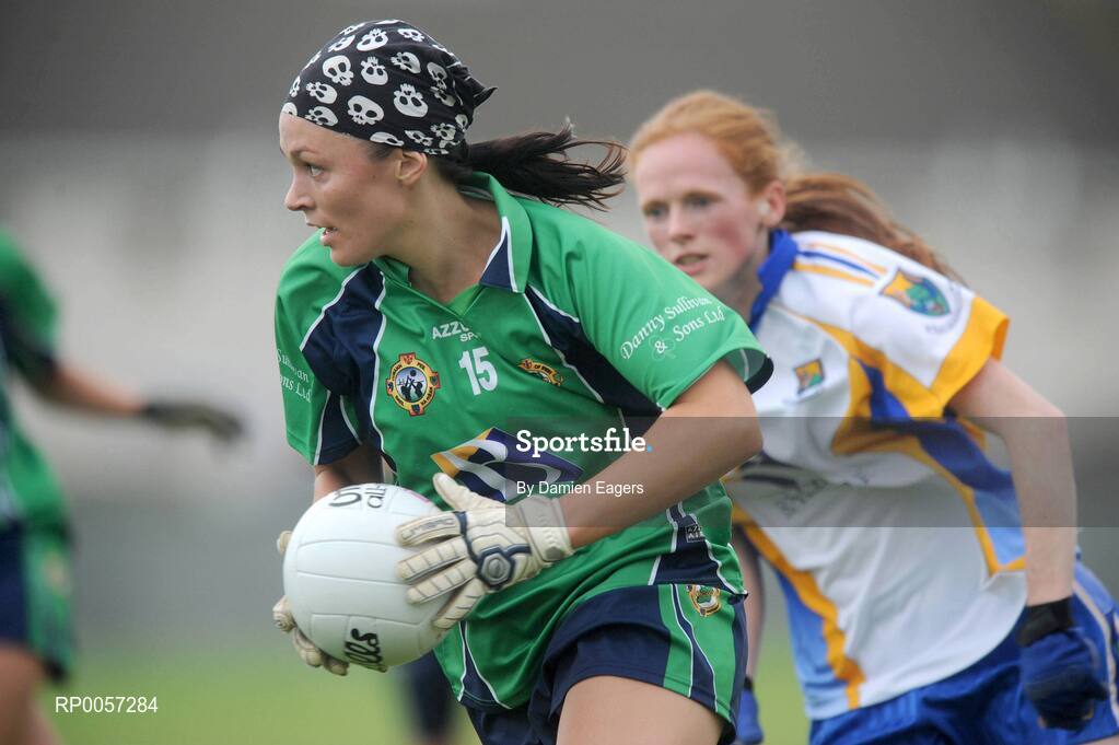 30 August 2008; Shauna Keogh, London, in action against Nicky Donohue, Wicklow. TG4 All-Ireland Ladies Junior Football Championship Semi-Final, London v Wicklow, St. Peregrine's, Blakestown Rd, Dublin. Picture credit: Damien Eagers / SPORTSFILE