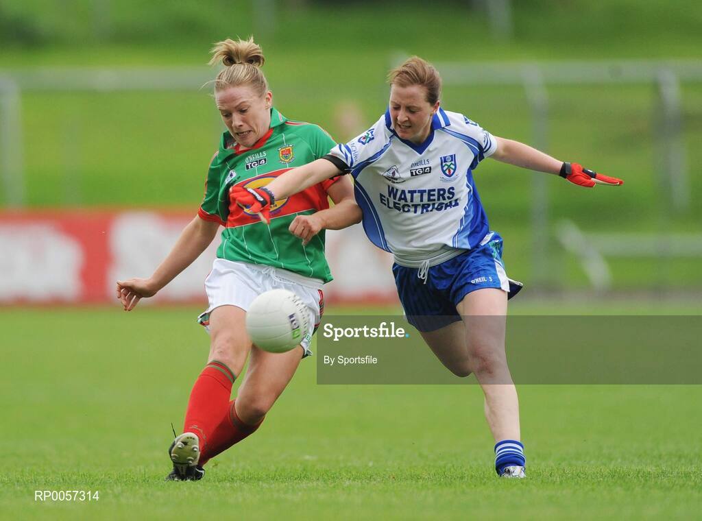 30 August 2008; Claire Egan, Mayo, in action against Isobelle Kierans, Monaghan. TG4 All-Ireland Ladies Senior Football Championship Semi-Final, Mayo v Monaghan, Pairc Tailteann, Navan. Photo by Sportsfile