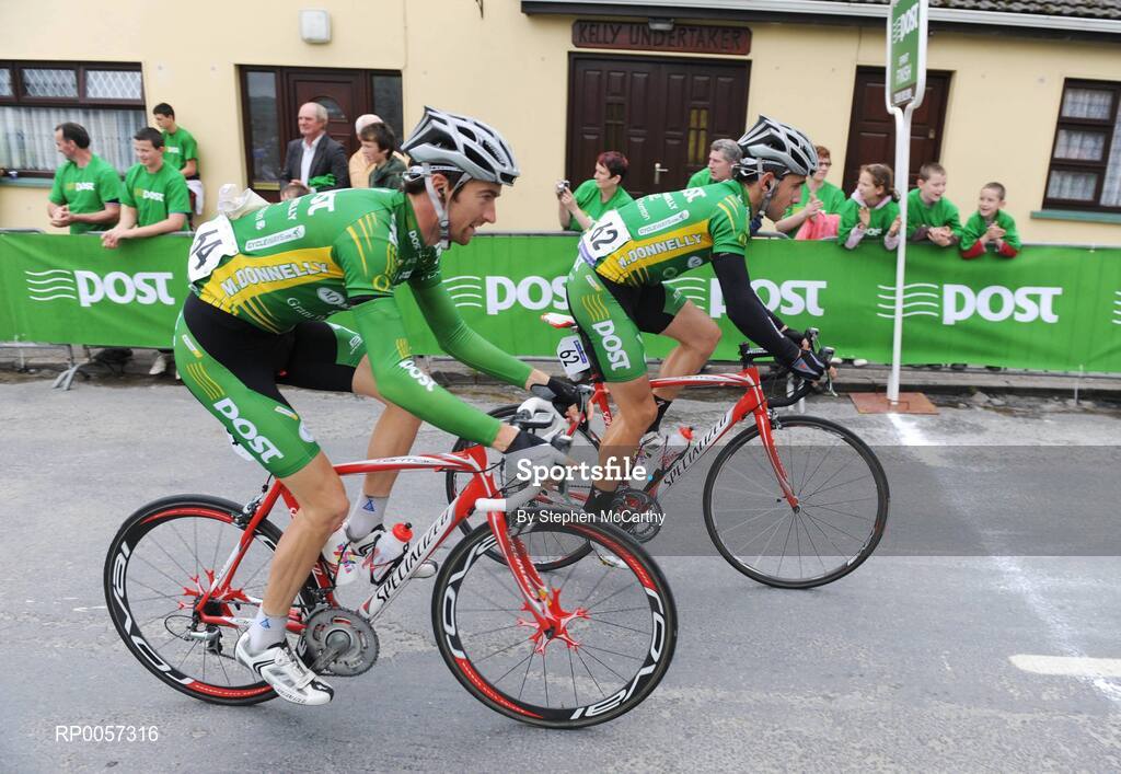 30 August 2008; Daniel Lloyd, left, and Mark Cassidy, of the An Post sponsored Sean Kelly team, on the approach to the An Post sponsored sprint at Athea, Co. Limerick. 2008 Tour of Ireland - Stage 4, Limerick - Dingle. Picture credit: Stephen McCarthy / SPORTSFILE