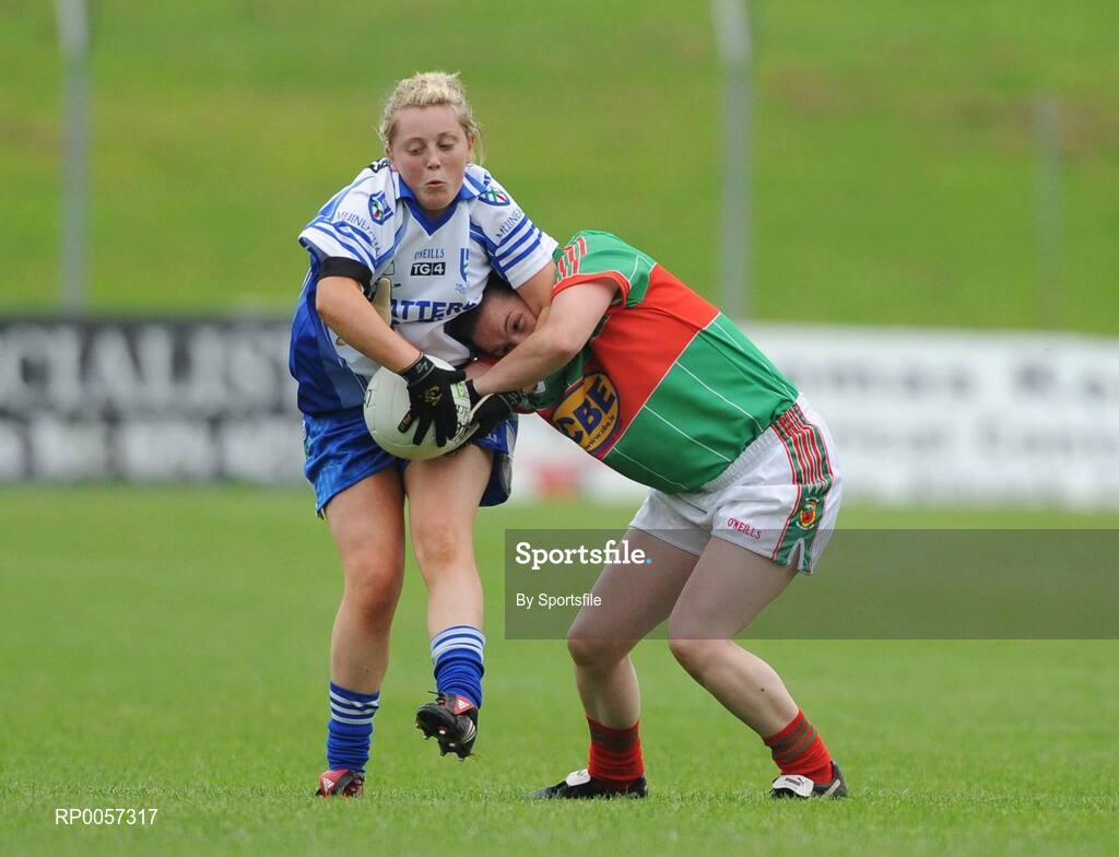 30 August 2008; Aoife McAnespie, Monaghan, in action against Michelle McGing, Mayo. TG4 All-Ireland Ladies Senior Football Championship Semi-Final, Mayo v Monaghan, Pairc Tailteann, Navan. Photo by Sportsfile