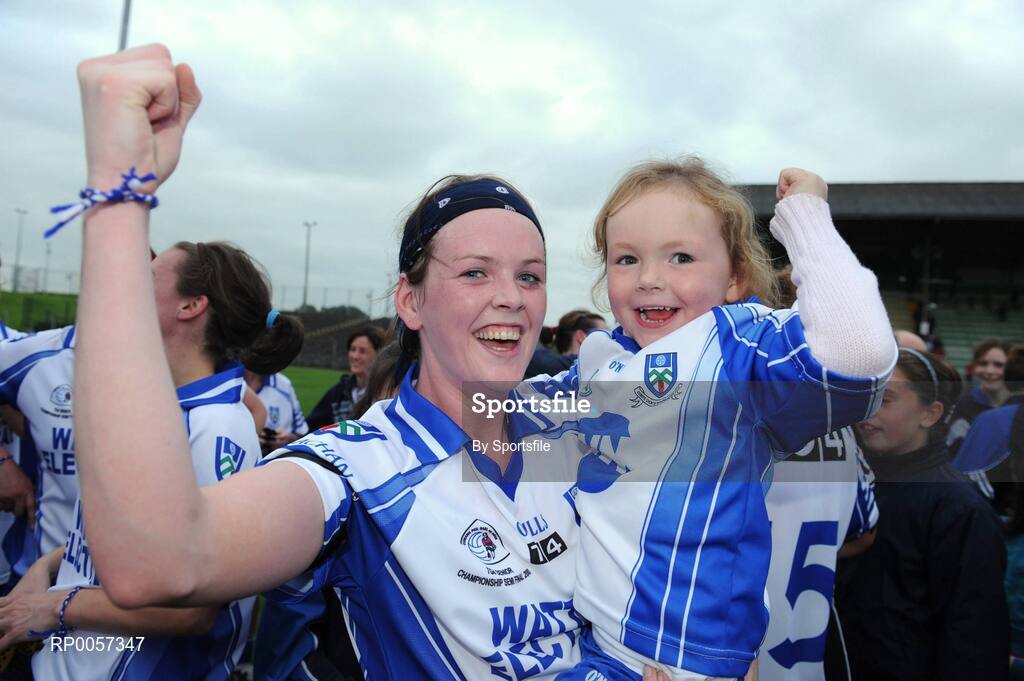 30 August 2008; Monaghan's Amanda Casey celebrates with her daughter Emma Finnegan at the end of the game. TG4 All-Ireland Ladies Senior Football Championship Semi-Final, Mayo v Monaghan, Pairc Tailteann, Navan, Co. Meath. Photo by Sportsfile